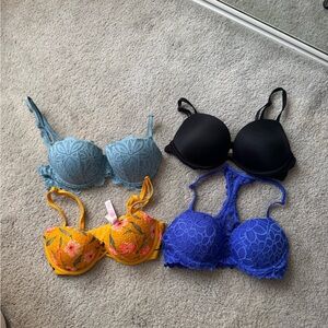 Victoria's Secret Floral & Lace Bra Set - Yellow, Blue, Black, Slate Blue